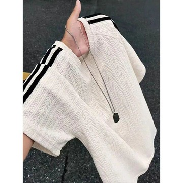 條紋男款青年上衣2026新款美式老錢風復古麥穗條紋短袖圓領T恤衫 韓系高街 落肩寬鬆 時髦感爆表男生穿搭  時尚潮流 百