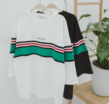 FINDSENSE品牌 日系 男 時尚潮流 休閒 寬鬆 拼色大小條紋 短袖T恤 特色短T