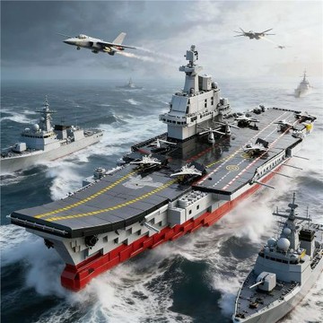 方橙軍事航空母艦模型男孩益智拼裝積木玩具禮物航母模型