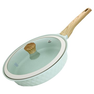 Debo 德鉑廚具 菱格紋單把複底不沾平底鍋 易洗無死角 玻璃鍋蓋 防燙手把  28cm  1組