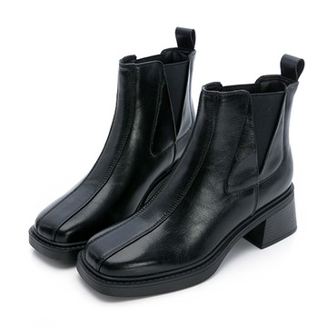 【零碼挖寶 第2雙再享75折】PLAYBOY 都會個性 側V彈性真皮方楦短靴 -黑(PY0720)