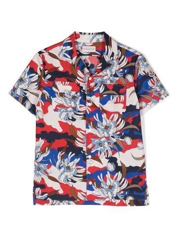 Moncler Enfant - floral-print cotton shirt - kids - Cotton - 12 - Blue