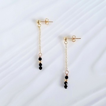 黑尖晶石垂墜水晶耳環 | 靈氣能量開運 清理負能量 舒緩情緒壓力