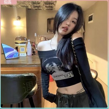 特價💖一字領t恤女秋冬新款緊身顯瘦長袖甜辣內搭保暖打底衫辣妹上衣ins內搭上衣女生衣服衣服女春秋針織上衣女生長袖