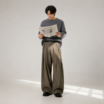 【Algar選品】韓系ins解構打摺A字西裝闊腿褲 皺褶 簡約 男女闊腿褲 寬褲 西裝褲 長褲  韓系百搭文青