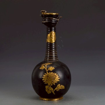 宋定窯烏金釉貼金瓶古董古玩收藏真品中國風花瓶老物件瓷器擺件