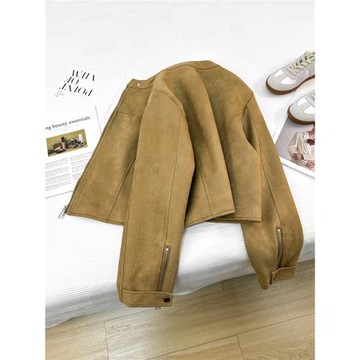 美拉德鹿皮絨短外套女小個子2025年春季新款時尚洋氣短款夾克上衣