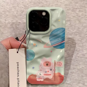 宇航員柿子椒熊 適用蘋果17Promax手機殼 iPhone16 15 14 13 12 11 軟殼 隕石殼 波浪保護殼