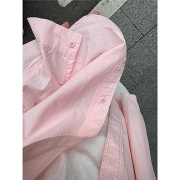 粉色純棉長袖襯衫女防曬2025新款內搭寬松襯衣小個子夏季上衣外套