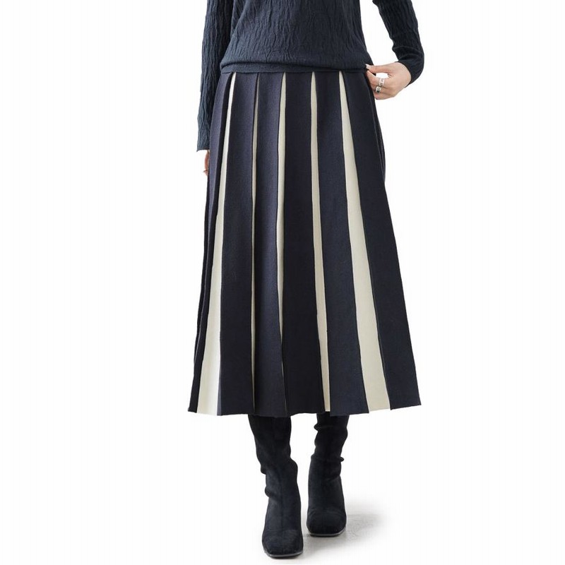 スカート ロング 冬 秋冬 ニットスカート 50代 プリーツ ロング