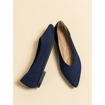 王妃尖頭平底鞋手工編織單鞋女藍色透氣針織鞋夏季軟底防滑孕婦鞋