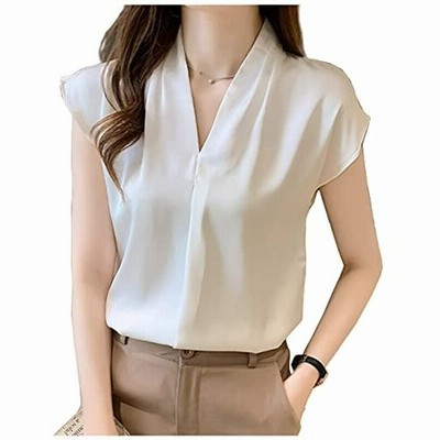 Mimi エムズ ミミ ブラウス レディース 透けない 半袖 Vネック トップス オフィス 半そで 短袖 襟なし シャツ Tシャツ フレアー きれ 通販 Lineポイント最大get Lineショッピング