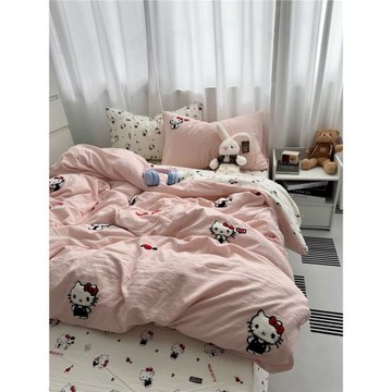 少女粉HelloKitty毛巾繡全棉水洗棉四件套純棉被罩床單宿舍三件套