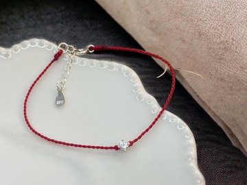 純銀 一直鑽 超亮水鑽  幸運紅繩  編繩手鍊