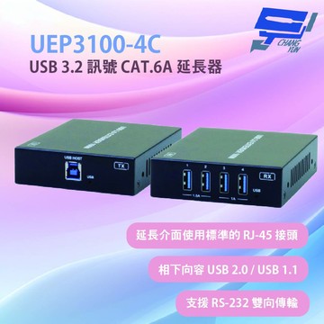 昌運監視器 HANWELL UEP3100-4C USB3.2訊號CAT.6A 延長器(內建 4埠 USB Hub)