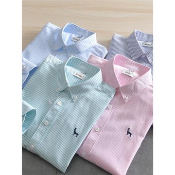 撿漏狠貨！精致刺繡外貿男裝百搭豎條紋休閑翻領長袖襯衫襯衣春季