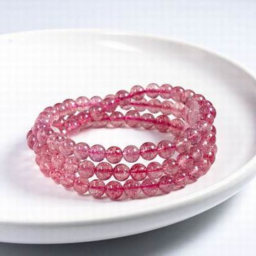 【姻緣-天然草莓晶三圈手鏈-招正桃花-1款/組】開光加持粉晶手串女水晶石-90201