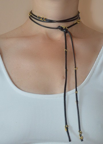 金色米珠編繩頸鍊