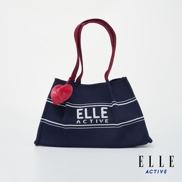 【ELLE ACTIVE】法式運動風針織肩背手提包-深藍色 (EA25A1FB401-39)