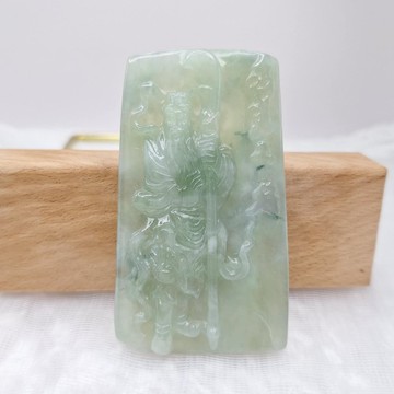 冰晴水飄花關聖帝君關公吊墜牌件 | 天然緬甸玉A貨翡翠