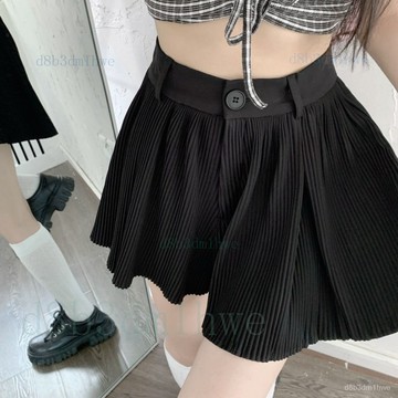 臺灣出貨🚚短褲女 大碼胖MM黑色短褲女夏季ins潮熱褲高腰a字闊腿褲寬鬆百褶休閒褲裙