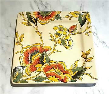 美國名品瓷器-山茶花彩繪方餐盤(大-白)