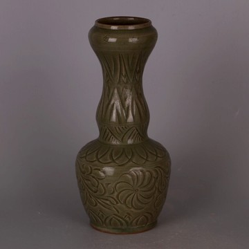 景德鎮 仿宋代刻花卉蒜頭瓶 舊貨老貨瓷器全手工仿出土裝飾收藏品