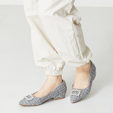 輕奢珍珠方釦尖楦低跟鞋 (31310)