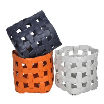 現代輕奢皮革鏤空收納簍樣板間玄關臥室編織臟衣簍展廳裝飾擺件