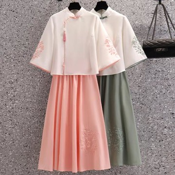 民國風復古女裝少女漢服改良新式旗袍上衣女中國風唐裝套裝兩件套