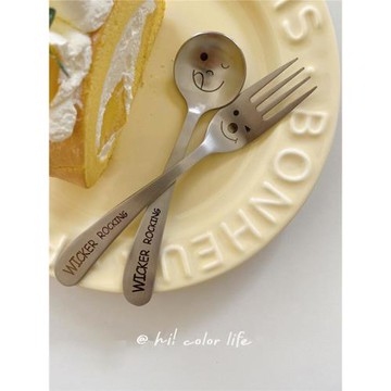 喝彩生活*韓式ins笑臉勺叉套304不銹鋼咖啡攪拌勺水果甜品早餐勺