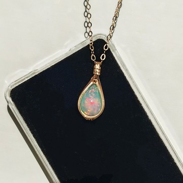 歐泊水滴吊墜十月生辰石誕生石項鍊 14KGF鑲嵌天然石項鏈吊墜