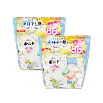 (2袋172顆超值組)日本P&G-Bold強洗淨4合1消臭柔軟香氛洗衣凝膠球86顆/袋-白茶鈴蘭香(綠)(室內晾曬洗衣球補充包,祛黃潔白洗衣膠囊)