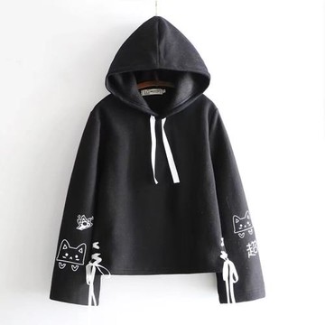 4160超兇加絨衛衣 春季新款連帽小貓喇叭時尚袖純色外套絨衫外貿