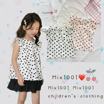 🌈✨mix1001 俏皮小點造型無袖娃娃裝 ✨兒童滿版點點印圖上衣5-17