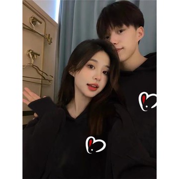 加肥大碼300斤國風潮流愛心情侶連帽衛衣男女秋冬長袖寬松ins上衣