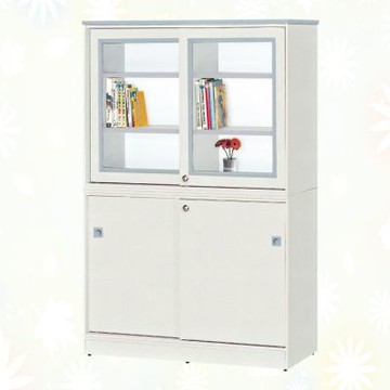 文創集-南亞塑鋼   皮尼  南亞塑鋼3.9尺上&下雙拉門高書櫃/收納櫃-118.1x40.8x180cm免組