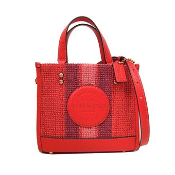 COACH - 藤織拼接皮革手提包 (紅)