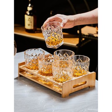 威士忌酒杯洋酒杯家用復古雕花玻璃啤酒杯水杯烈酒杯子套裝調酒杯