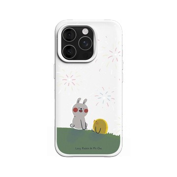 iPhone 16 Pro SolidX 白 - 懶散兔與啾先生 Lazy Rabbit and Mr.Chu - 煙火