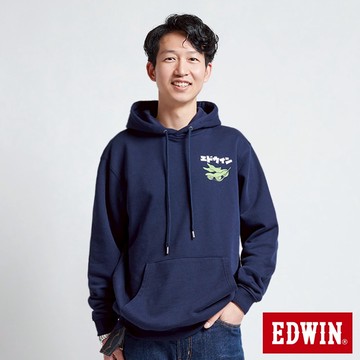 EDWIN 男女款 東京散策系列 毛豆三兄弟連帽長袖T恤(丈青色)