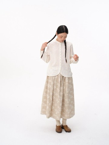 復古全棉白刺繡長袖襯衫