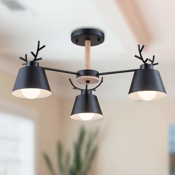 北歐風原木臥室半吸頂燈三燈 YP80-882-3