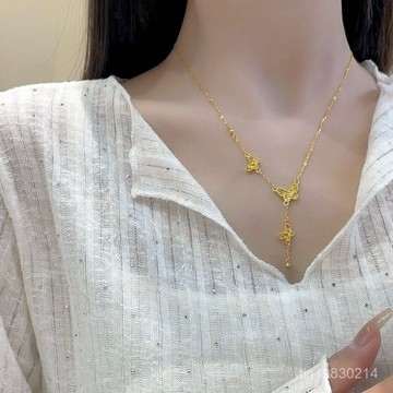 🔥限時下殺🔥新款金包銀99爆閃三衹雙麵碎冰冰流蘇蝴蝶項鏈女輕奢高顔值鎖骨鏈