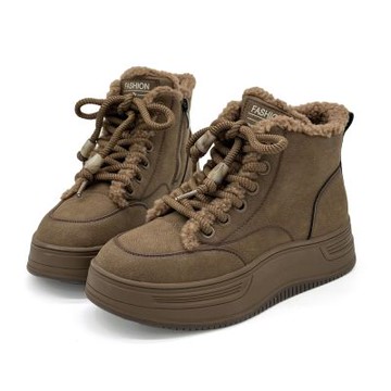 Robinlo 絨絨雪語真皮拉鍊輕量厚底保暖雪靴短靴 MARTON 可可暖棕