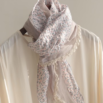 VARVISU 花朵蕾絲棉圍巾  淺灰  170 × 55 厘米