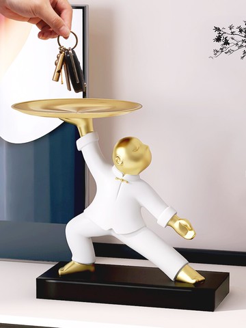 新中式太極人物鑰匙收納擺件托盤客廳門口玄關創意家居工藝裝飾品