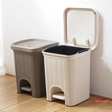 客廳帶蓋垃圾桶仿藤編腳踏式小紙簍衛生間桶垃圾筐大號家用垃圾筒