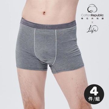 【棉花共和國】LIFE舒展抗菌囊袋合身平口褲-4件組(立體囊袋 四角褲 男內褲)