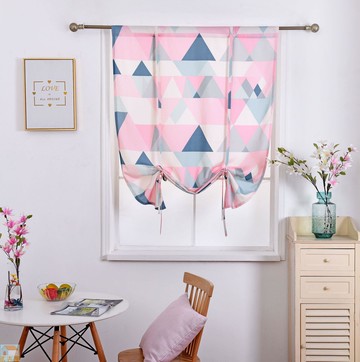 46*63英寸 幾何提拉簾三角粉色小窗簾北歐飄窗半遮光羅馬簾